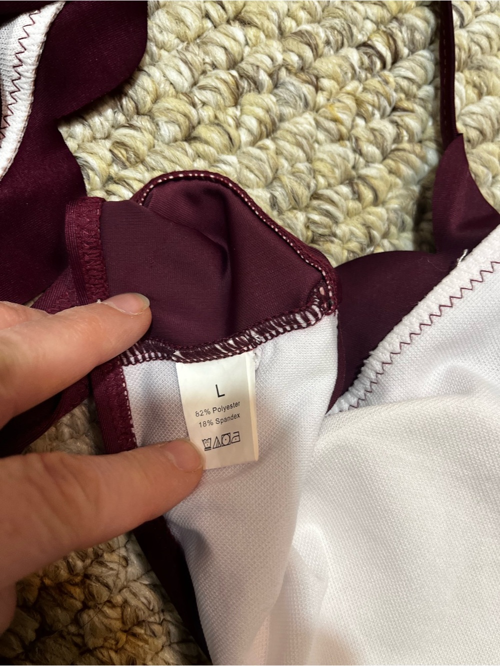 Scalloped High Neck Bikini Set Burgundy Maroon High Waisted Size L - Picture 11 of 16